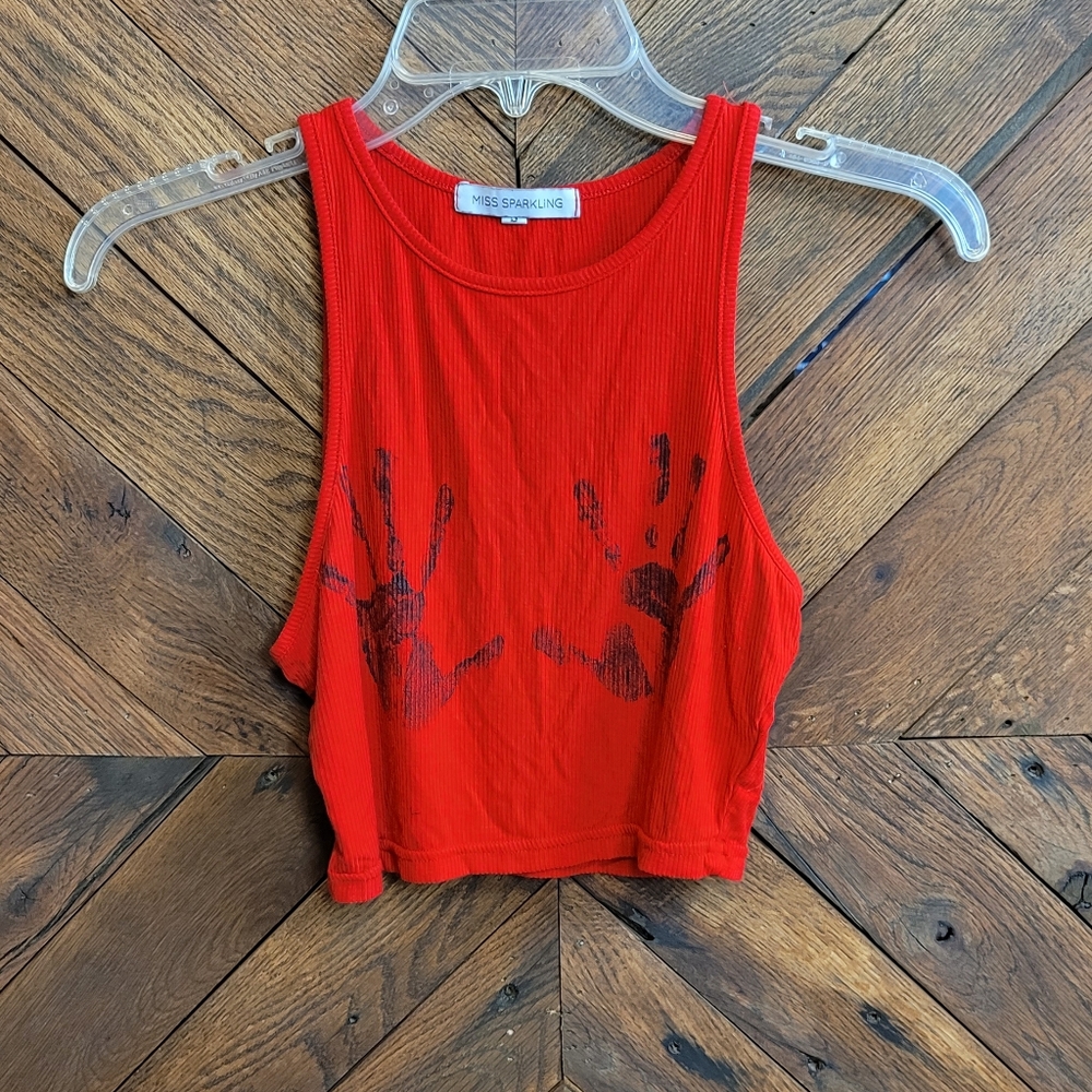 Miss Sparkling Red Hands on crop tank top